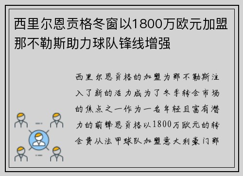 西里尔恩贡格冬窗以1800万欧元加盟那不勒斯助力球队锋线增强